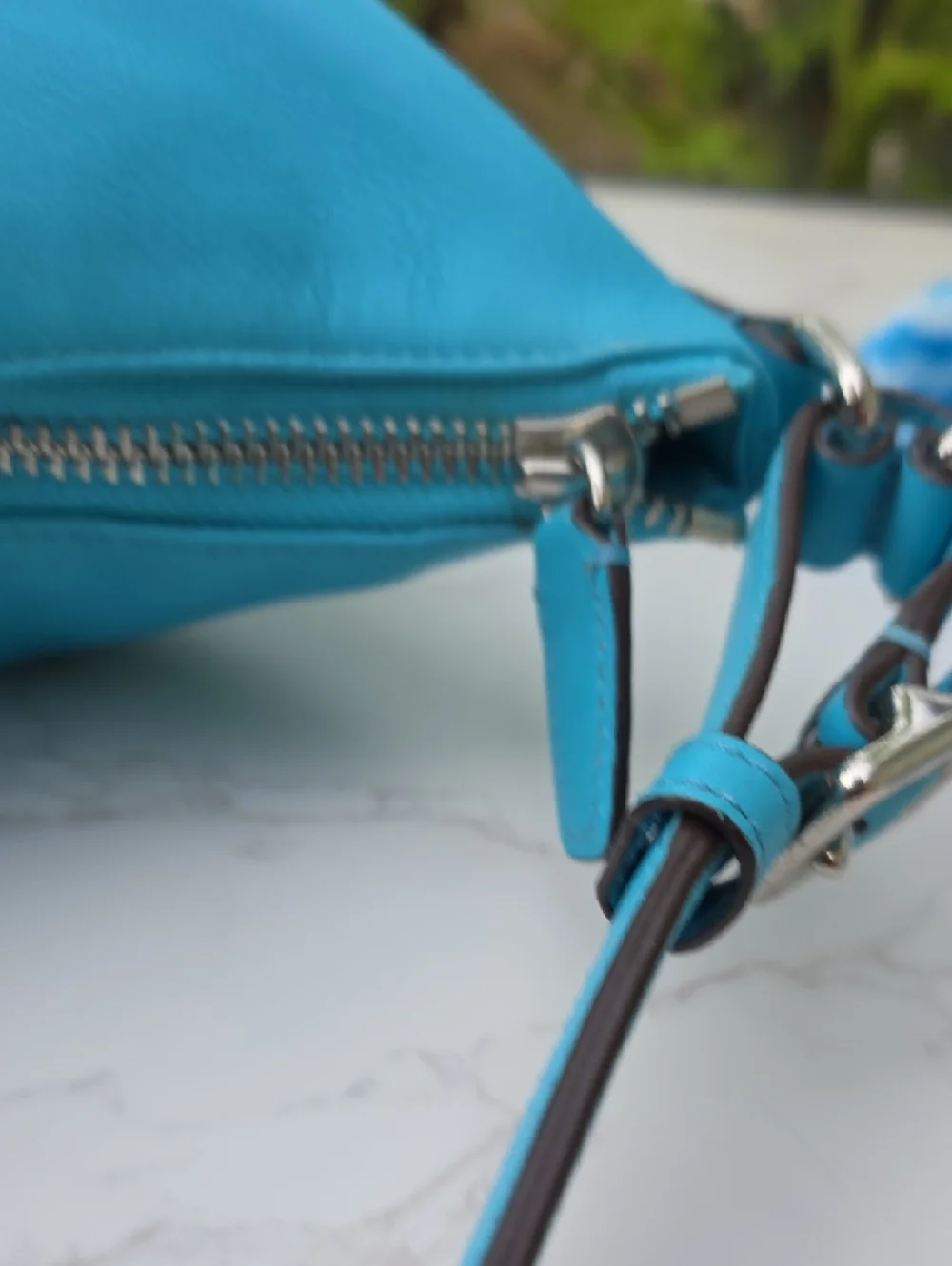 Coach Turquoise Shoulder Bag with Pearl & Chain Details - Picture 9 of 16